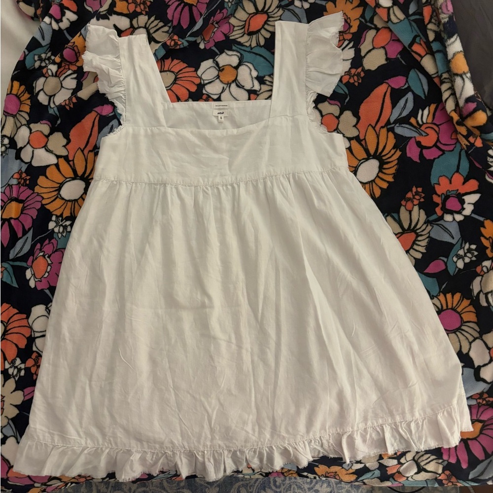 Nwt White Flutter Sleeve Linen Blend Lined Mini D… - image 1